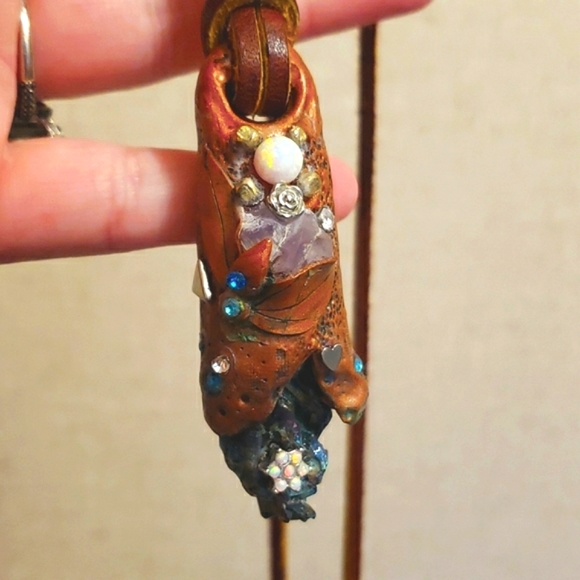 OPAL AMETHYST TITANIUM DRUZY AMULET CRYSTAL LEATHER NECKLACE HANDMADE☆OOAK BOHO - Picture 6 of 17